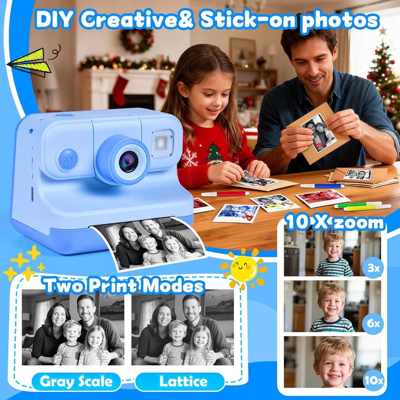 Elecoutek Kids Instant Print Camera, 30MP 1080P HD Digital Camera for Boys Girls with Color Pens & 32GB Card, Christmas Birthday Gifts Kids Toys for 3-12 Years Old (Blue) - Image 5